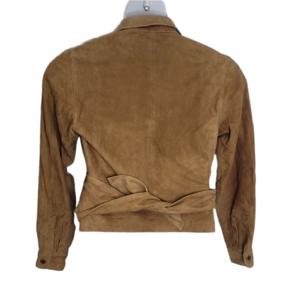 FACONNABLE Vintage 90s coat goatskin leather tan wrap jacket M - Picture 2 of 8